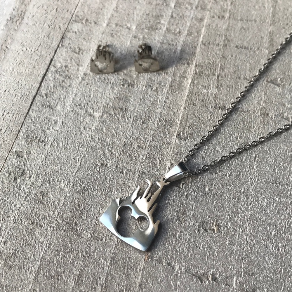 Stainless Steel Disney Castle Necklace & Earrings - Picture 2 of 7